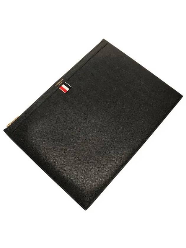 Pebble Grain Leather Large Zipper Laptop Holder Black - THOM BROWNE - BALAAN 6