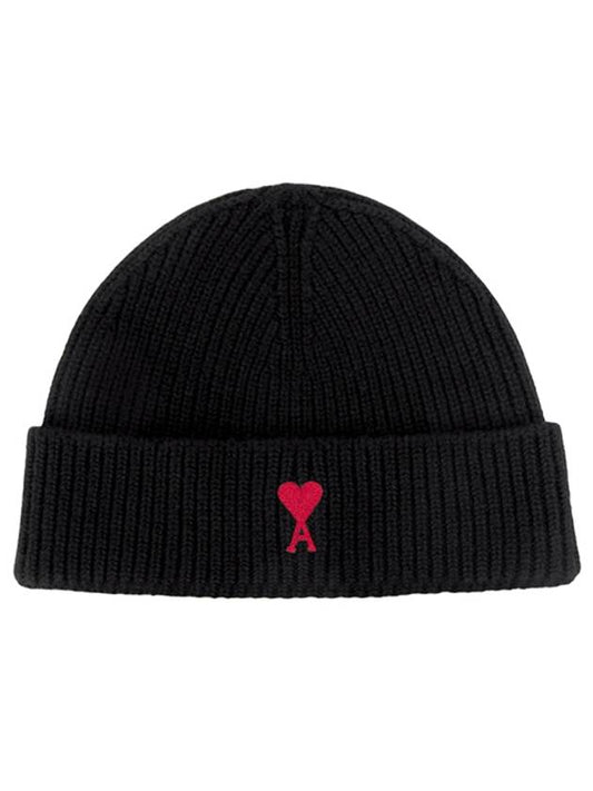 BFUHA106 018 009 Heart Logo Embroidered Wool Beanie Black Hat TJ - AMI - BALAAN 1
