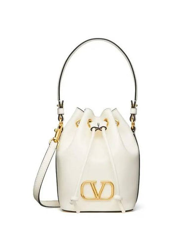 V Logo Signature Bucket Bag White - VALENTINO - BALAAN 1