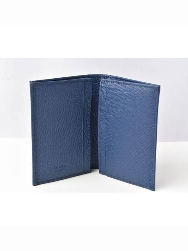 Saffiano Triangular Logo Flap Card Wallet Blue - PRADA - BALAAN 3