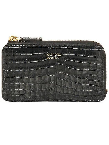 T-Line Crocker Pattern Card Wallet Black - TOM FORD - BALAAN 1