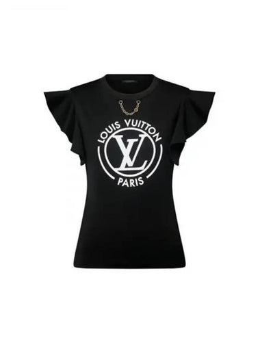 LV Flounce Sleeve T Shirt Noir Blanc 1AFTTR - LOUIS VUITTON - BALAAN 1