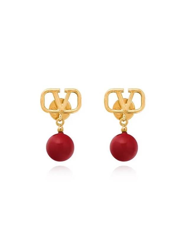 Valentino 4W2J0E36 DHC ZT2 J0E36 Garavani V logo pearl drop earrings - RED VALENTINO - BALAAN 1