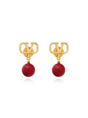 Valentino 4W2J0E36 DHC ZT2 J0E36 Garavani V logo pearl drop earrings - RED VALENTINO - BALAAN 1