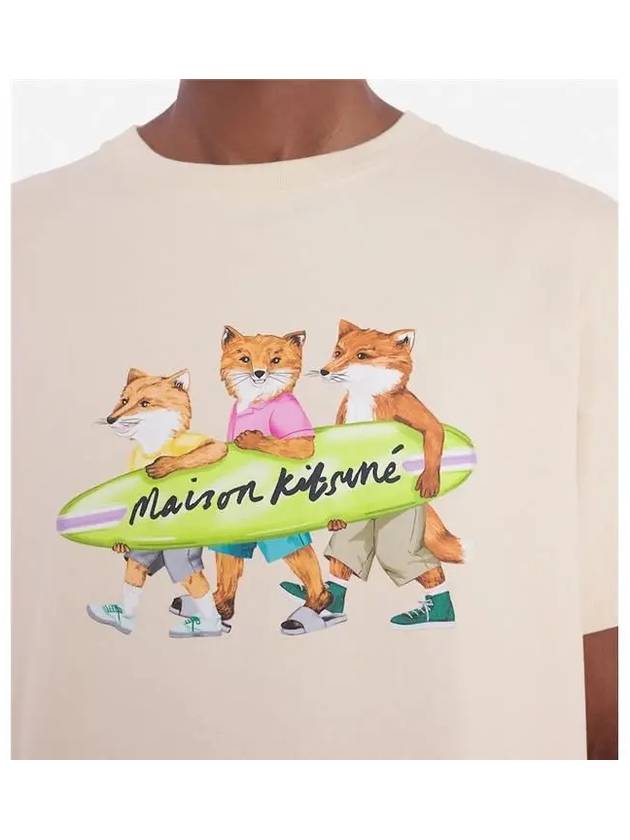 Surfing Foxes Logo Print Short Sleeve T-Shirt Beige - MAISON KITSUNE - BALAAN 4