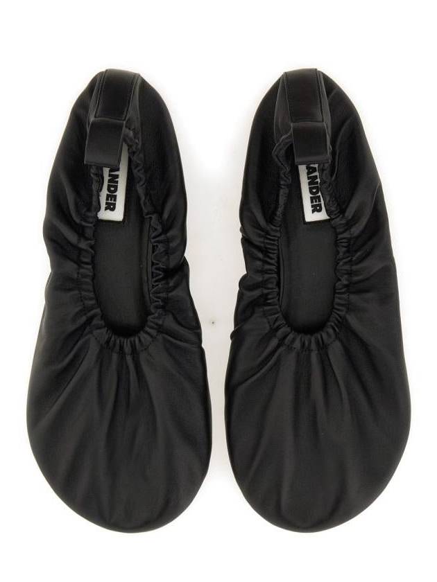 Gathered Detail Leather Ballerina Black - JIL SANDER - BALAAN 3