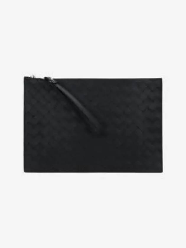 Intrecciato Strap Large Clutch Bag Black - BOTTEGA VENETA - BALAAN 2