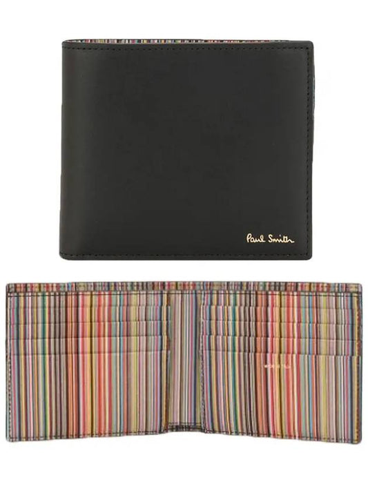 Men's Logo Signature Stripe Leather Half Wallet Black - PAUL SMITH - BALAAN 2