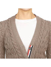 Merino Wool Crisscross Cable Stitch 3/4 Sleeve V-Neck Cardigan Medium Brown - THOM BROWNE - BALAAN 8