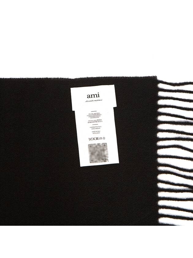 Small Heart Logo Wool Scarf Black - AMI - BALAAN 10