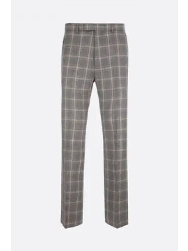 Men's Check Linen Wool Tailored Straight Pants Grey - GUCCI - BALAAN 2