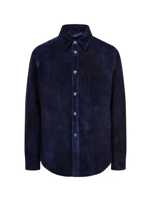 Men s Button Up Suede Shirt Jacket Navy - GIORGIO ARMANI - BALAAN 1