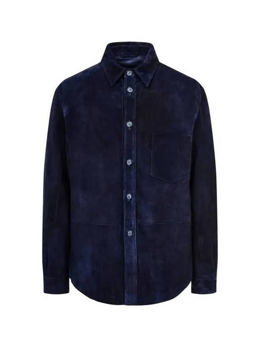 Men s Button Up Suede Shirt Jacket Navy - GIORGIO ARMANI - BALAAN 1