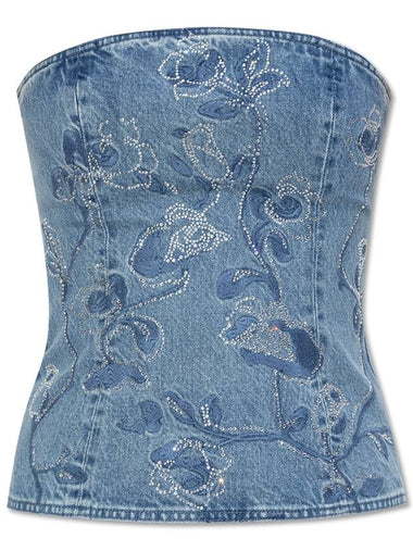 ROTATE Denim Top With Shimmering Appliqués, Women's, Blue - ROTATE - BALAAN 1