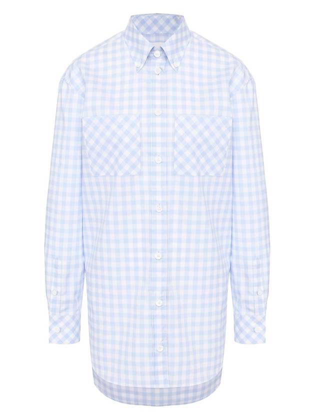 Women's Patterned Gingham Cotton Poplin Shirt Blue - BURBERRY - BALAAN 1