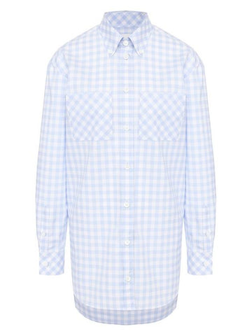 Women's Patterned Gingham Cotton Poplin Shirt Blue - BURBERRY - BALAAN 1