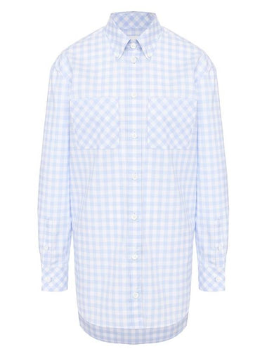 Women's Patterned Gingham Cotton Poplin Shirt Blue - BURBERRY - BALAAN 1