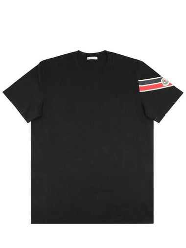 8C00029 89AKK 999 Logo Patch Shoulder Stripe Short Sleeve T Shirt Black - MONCLER - BALAAN 1