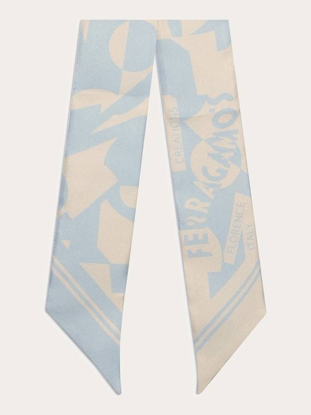 Logo Print Mini Silk Scarf Beige Blue - SALVATORE FERRAGAMO - BALAAN 2