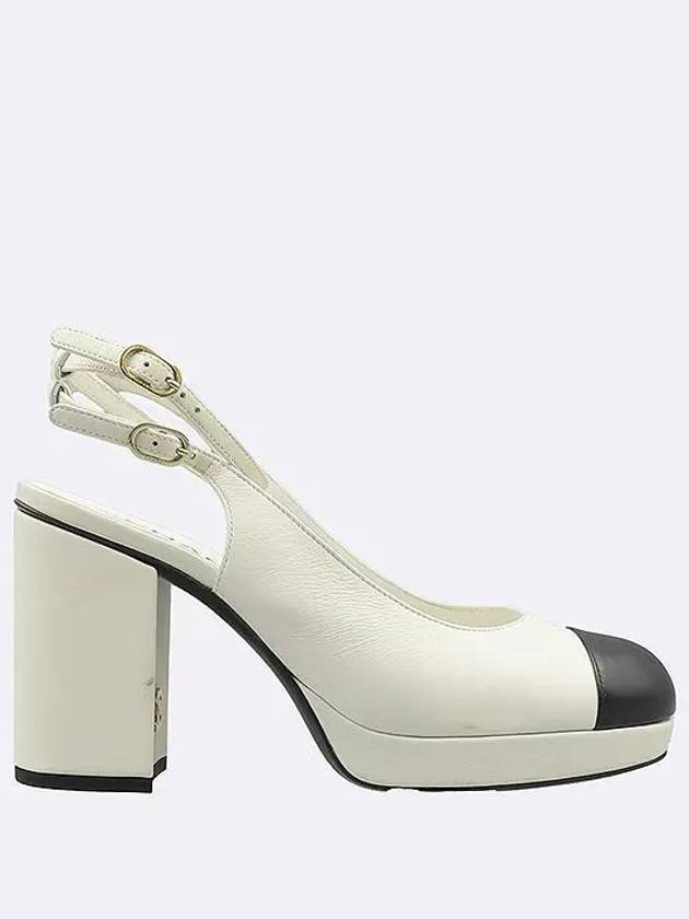 G45312 White Color Leather Slingback Women s Shoes Size 38 - CHANEL - BALAAN 3