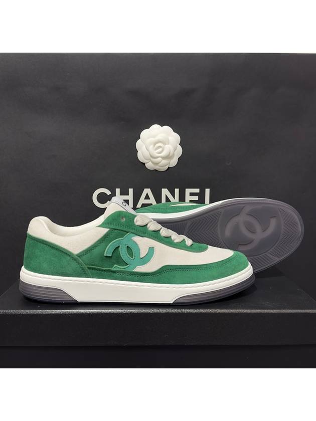 CC Logo Suede Kidskin Low Top Sneakers Green - CHANEL - BALAAN 6