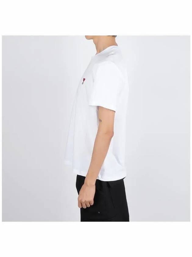 Heart Cotton Short Sleeve T-Shirt White - AMI - BALAAN 4