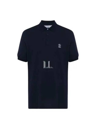 Printed Logo Cotton Polo Shirt Navy - BRUNELLO CUCINELLI - BALAAN 2