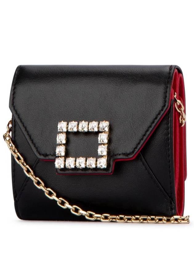 Crystal Buckle Leather Chain Wallet Black - ROGER VIVIER - BALAAN 3