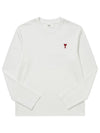 Chain Stitch Heart Logo Long Sleeve T-Shirt White - AMI - BALAAN 2