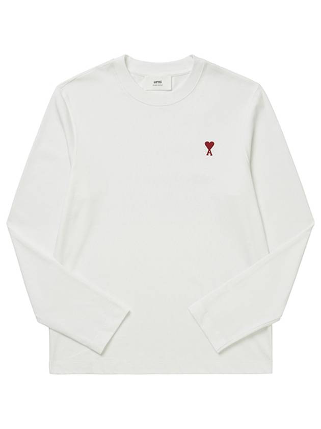 Chain Stitch Heart Logo Long Sleeve T-Shirt White - AMI - BALAAN 2