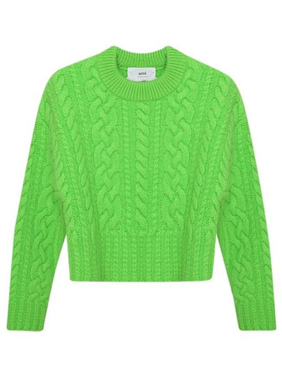 Cable Wool Knit Top Green - AMI - BALAAN 2