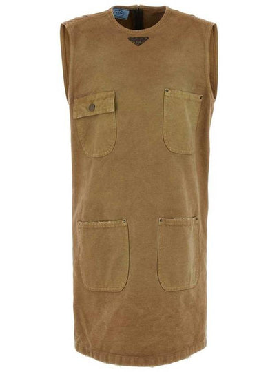 Sleeveless Canvas Mini Dress Camel - PRADA - BALAAN 2