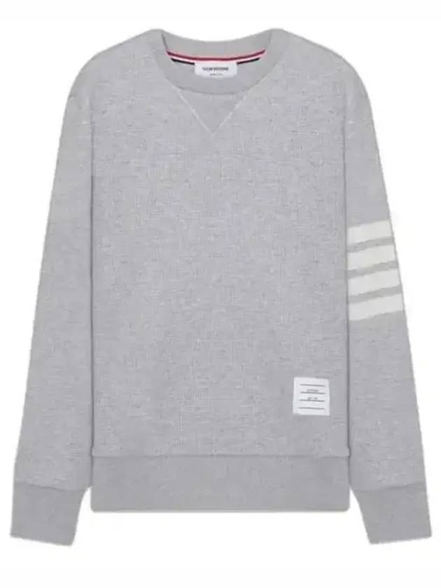 4-Bar Striped Waffle Wool Cashmere Pullover Knit Top Pastel Grey - THOM BROWNE - BALAAN 2