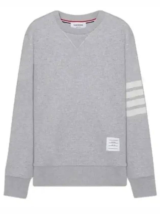 4-Bar Striped Waffle Wool Cashmere Pullover Knit Top Pastel Grey - THOM BROWNE - BALAAN 2