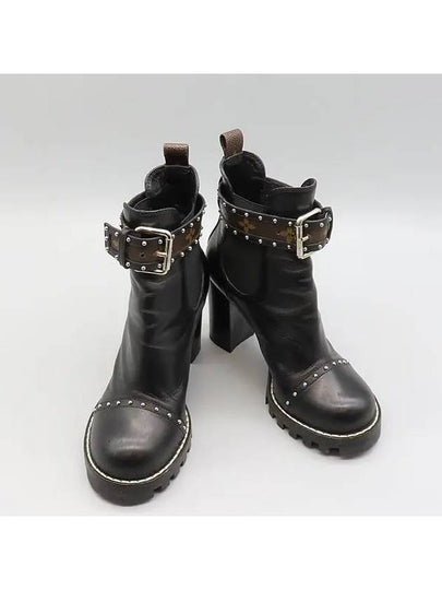 1A4G5X Black Leather Monogram Stud Shoes Heel Boots - LOUIS VUITTON - BALAAN 2