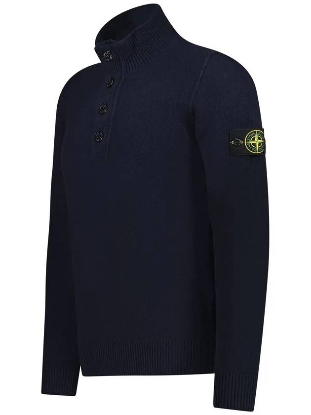 Wappen Patch Half Button Lambswool Knit Top Navy - STONE ISLAND - BALAAN 5