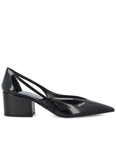 Women's Brushed Leather Cut-Out Pumps Black - PRADA - BALAAN 2