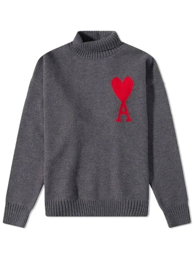 Big Heart Logo Wool Knit Turtleneck Grey - AMI - BALAAN 2