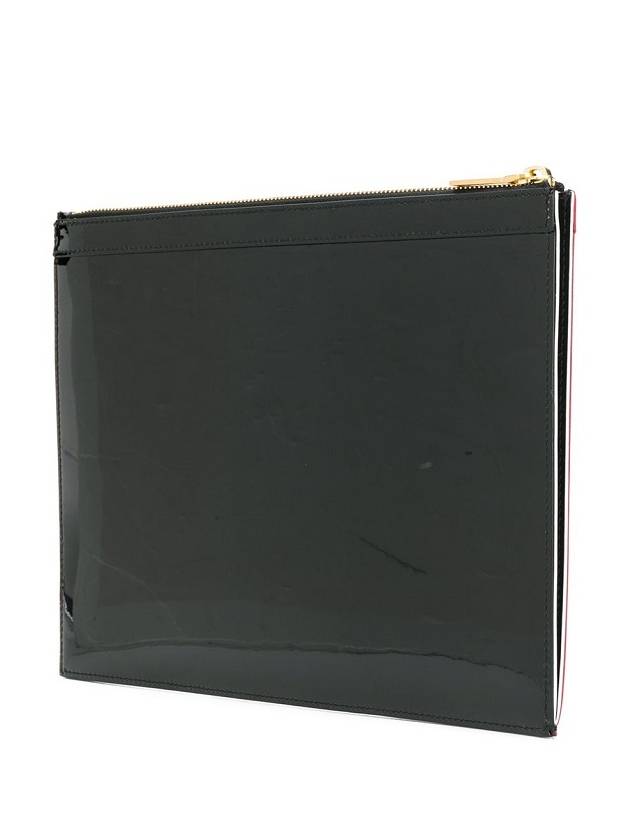 Leather Zipper Tablet Small Clutch Bag Black - THOM BROWNE - BALAAN.