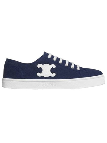 Jane Triomphe Patch Canvas Calfskin Low Top Sneakers Navy - CELINE - BALAAN 1