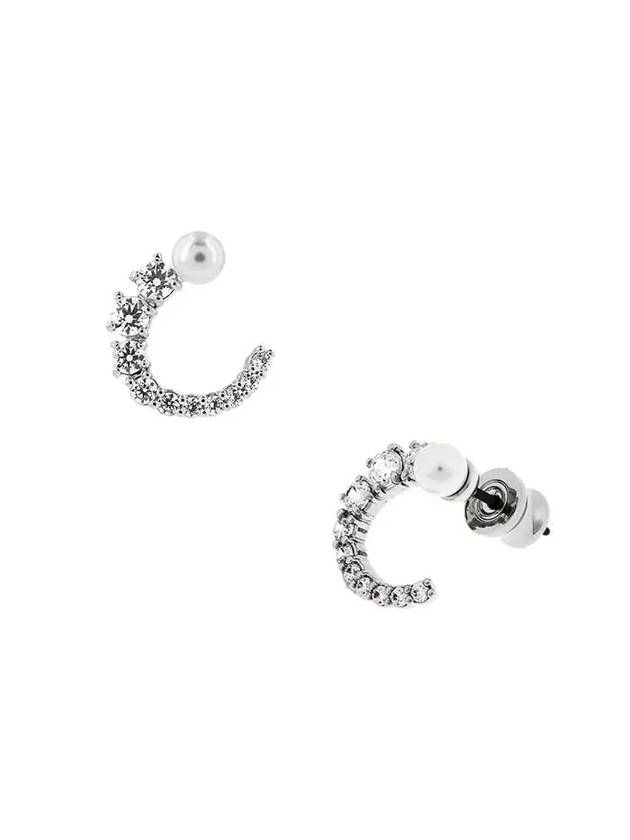 Matrix Hoop Crystal Pearl Round Cut Earrings Silver - SWAROVSKI - BALAAN 2