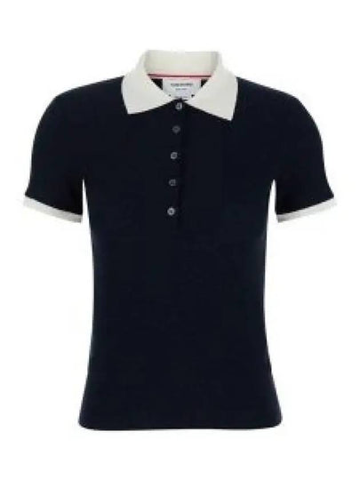 Contrasting Collar Wool Polo Shirt Navy - THOM BROWNE - BALAAN 2