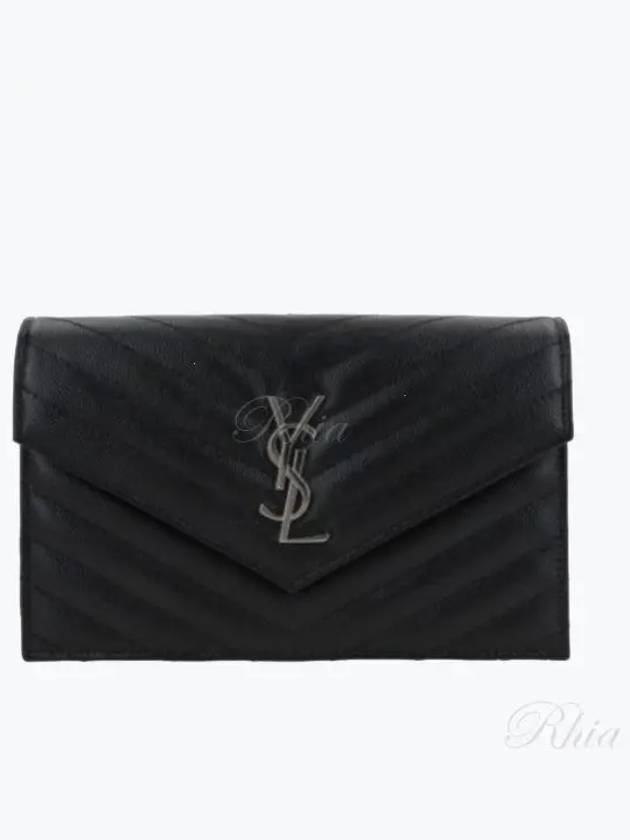 Cassandre Envelope Chain Shoulder Bag In Grain De Poudre Leather Noir - SAINT LAURENT - BALAAN 2