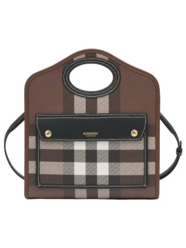 Logo Check Pocket Tote Bag Dark Birch Brown Handbag - BURBERRY - BALAAN 1