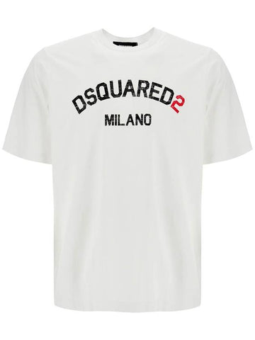 men's white cotton t-shirt with logo - DSQUARED2 - BALAAN 1