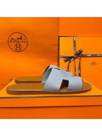 Men's Izmir Sandals Calfskin Sky Blue Brown Two Tone - HERMES - BALAAN 2