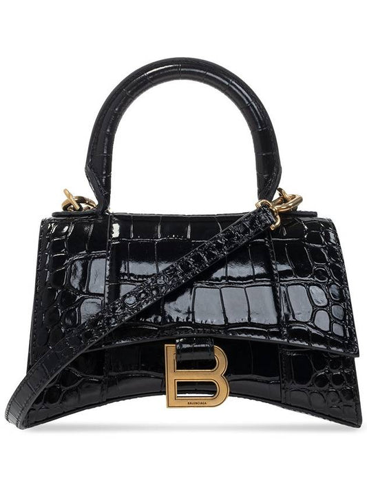 Hourglass Crocodile Embossed Leather XS Tote Bag Black - BALENCIAGA - BALAAN 2