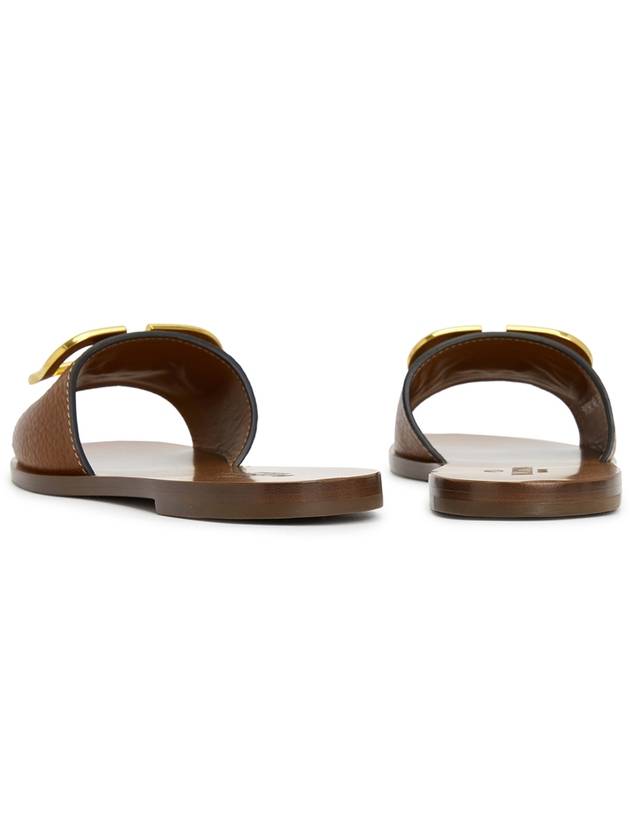 V Logo Signature Grainy Calfskin Slippers Sandals Brown - VALENTINO - BALAAN 7