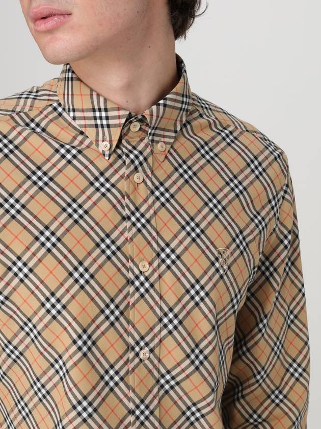 B Shield Embroidered Check Cotton Long Sleeve Shirt Sand - BURBERRY - BALAAN 6