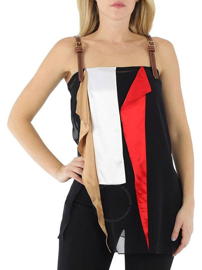 Women's Currency Block Leather Detail Silk Sleeveless - BURBERRY - BALAAN 2